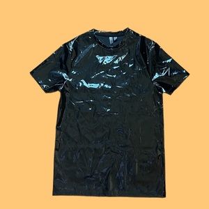 Men’s Shiny Black Polyester Shirt and Pants SET (Trashbag Realness) 🖤